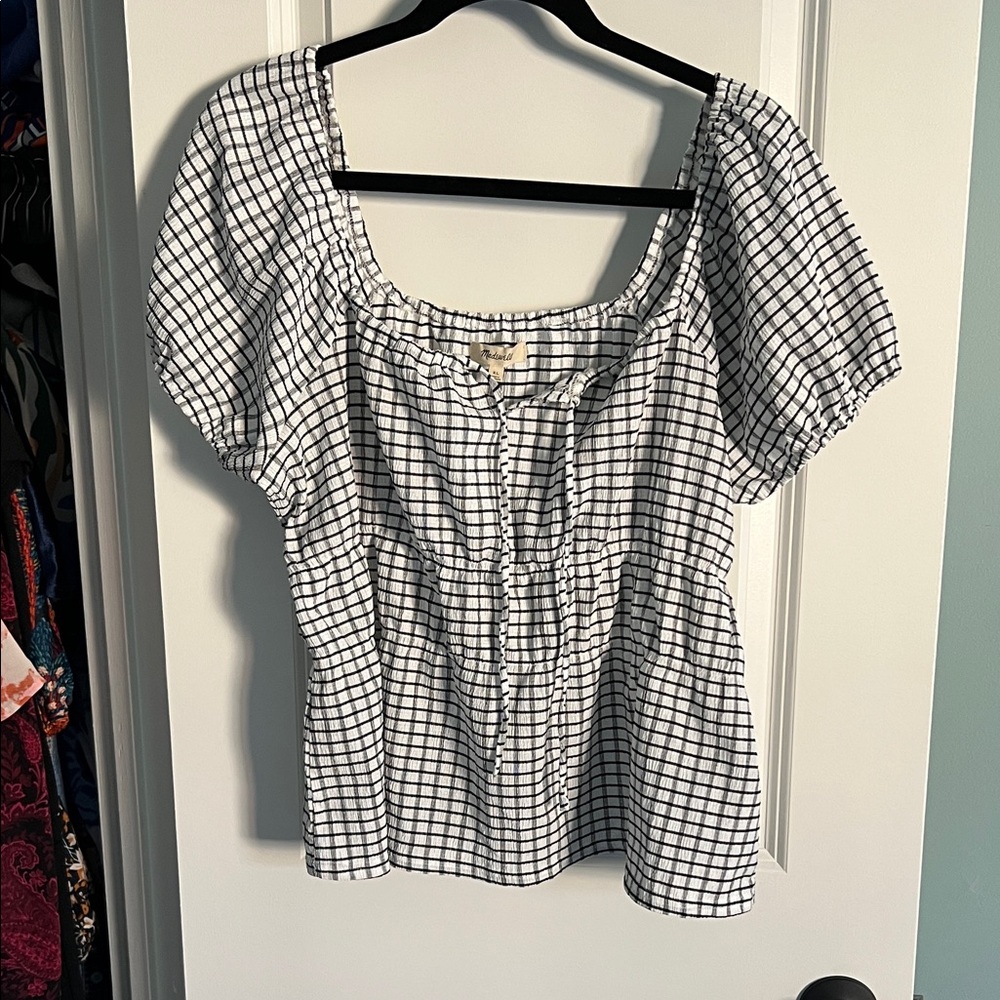 NWT Madewell Women's Black and White Checkered Top